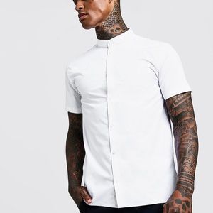 BooHooMan Short Sleeve Grandad Collar Shirt.
